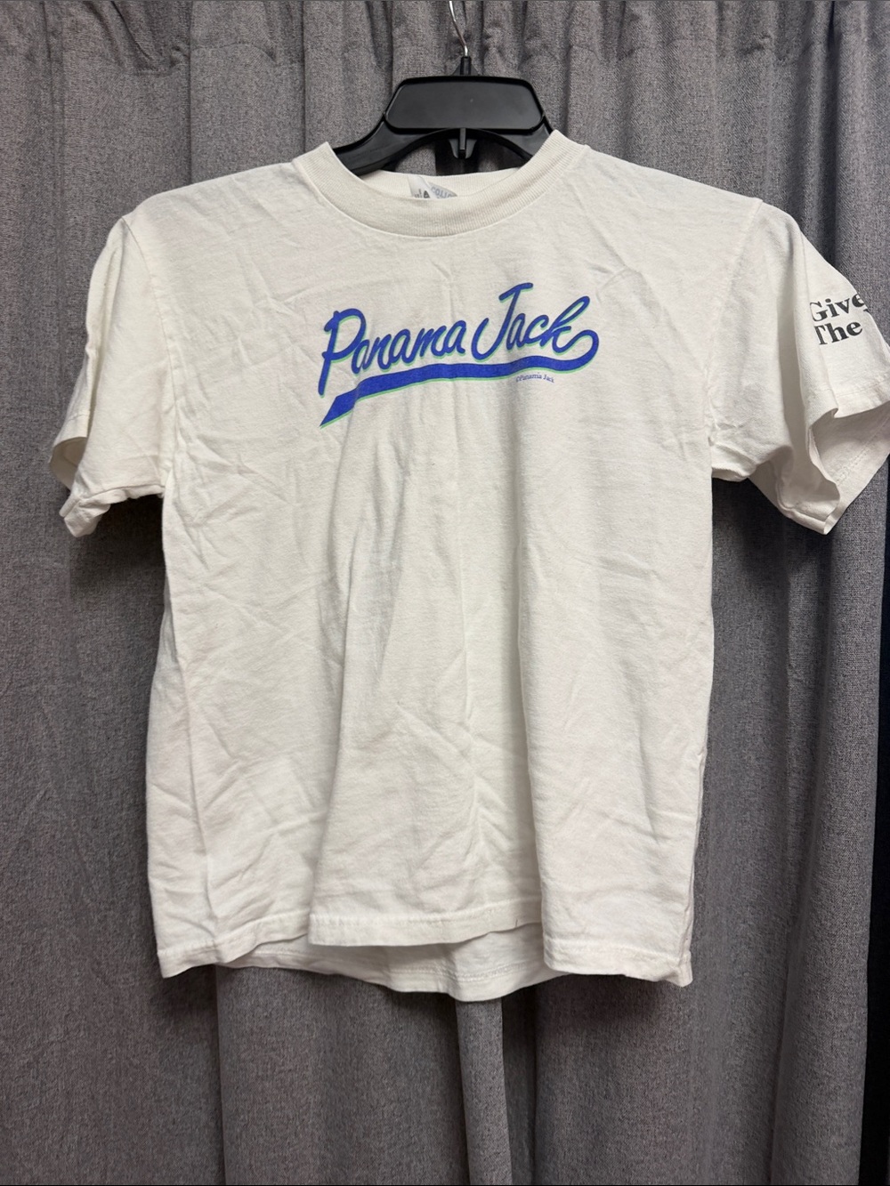 Gildan White Short Sleeve T‑Shirt with Blue and Green Panama Jack Logo